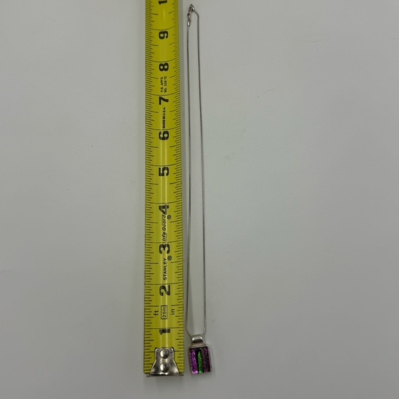 Vintage Retro Dichroic Glass Pendant and Necklace | 925 Sterling | Snake Chain - Picture 7 of 8